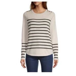Liz Claiborne Oatmeal Cream & Black Striped Blouse | Women’s Medium | NWT